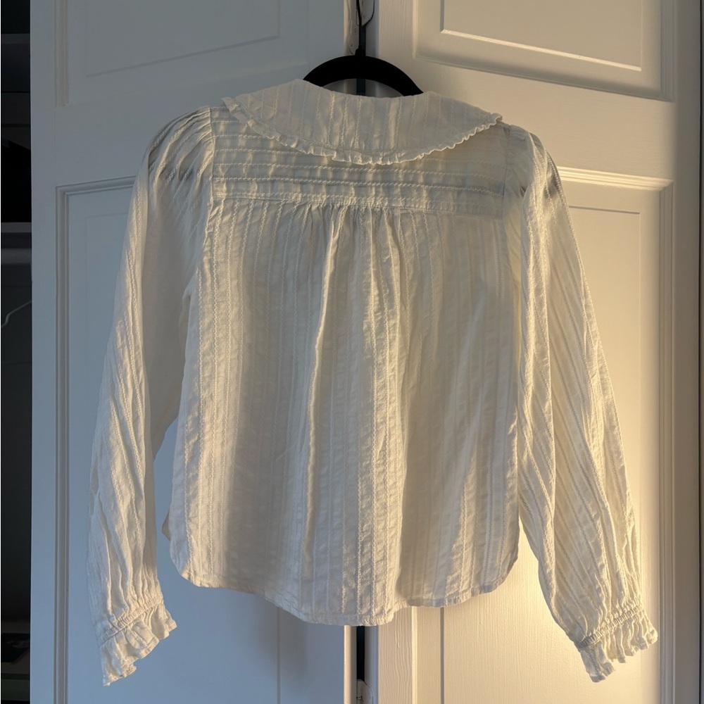 Anthropologie Pilcro White Ruffled Collar Button-Front Blouse - Picture 2 of 3